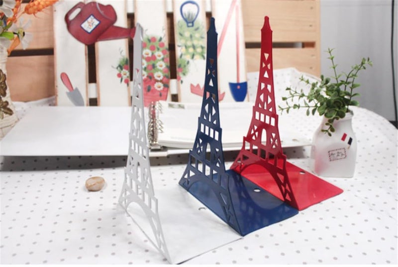 School Supplies Schoolsupplies Tinplate Eiffel Tower Creative Bookshelf Metal Book Holder Stand Decorative Bookend Portable Read Stand Blue - Image 4